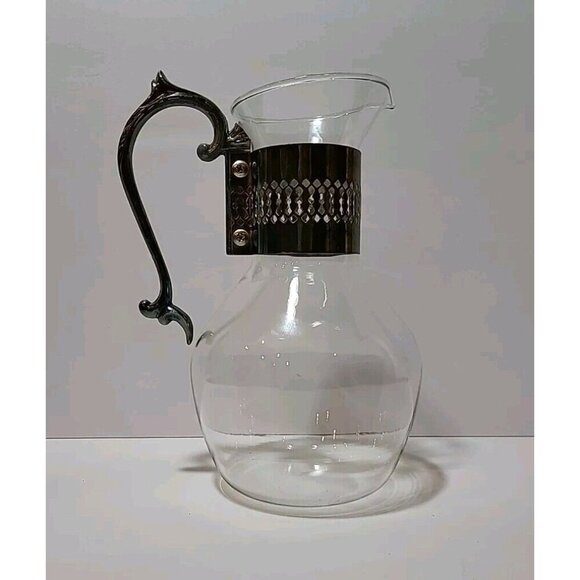 Vintage Corningware Glass Carafe Pitcher with Silver Plated Handle - Picture 1 of 8